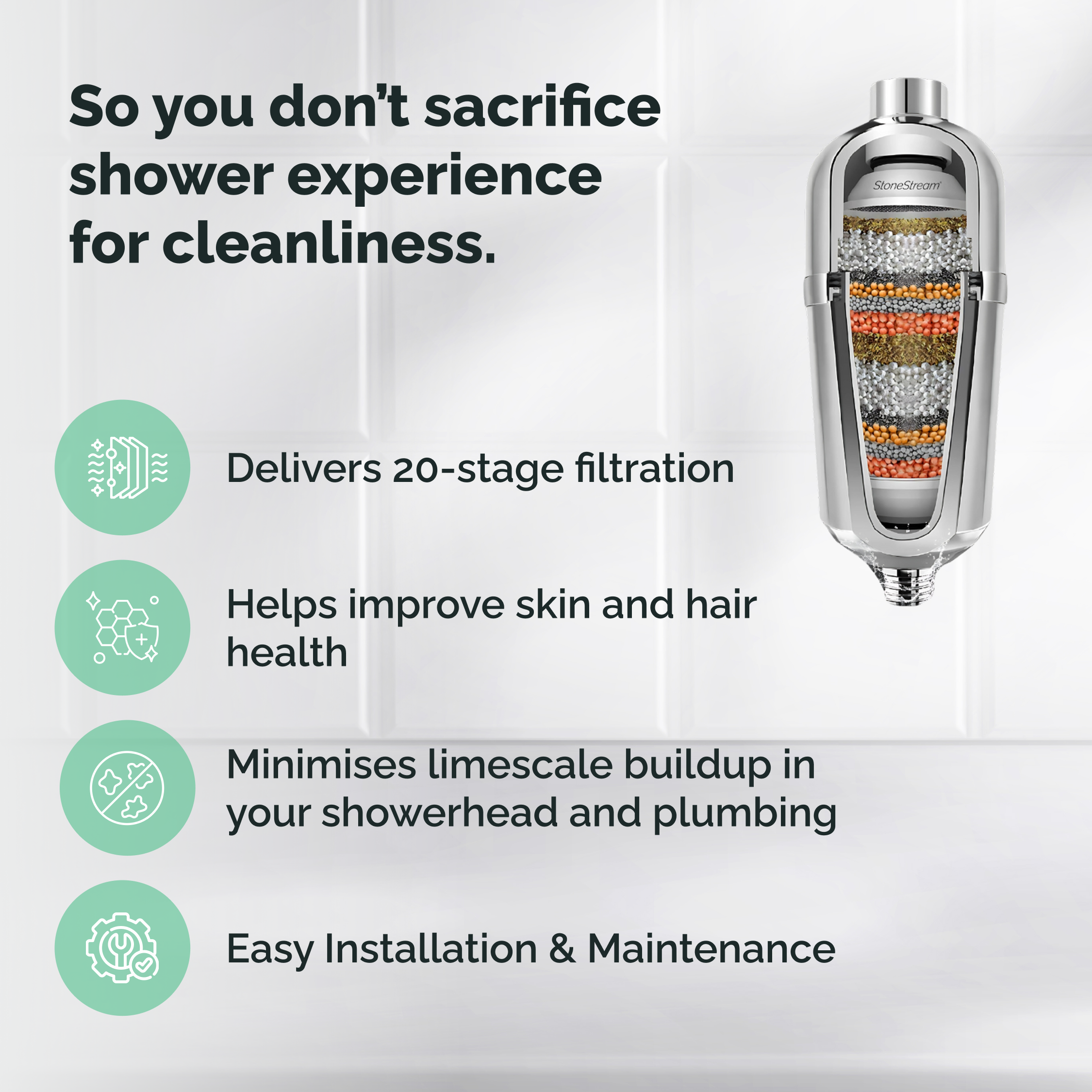 Προχωρημένο φίλτρο ντους για σκληρό νερό